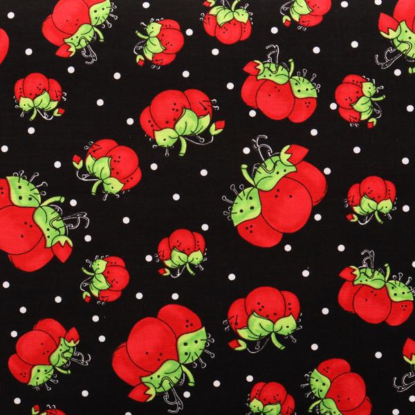 【0403再入荷】LORA691-983 Loralie Designs ローラライデザインズ  黒地ピンクッション ローラライデザインズ USAプリント 1m単位(m)