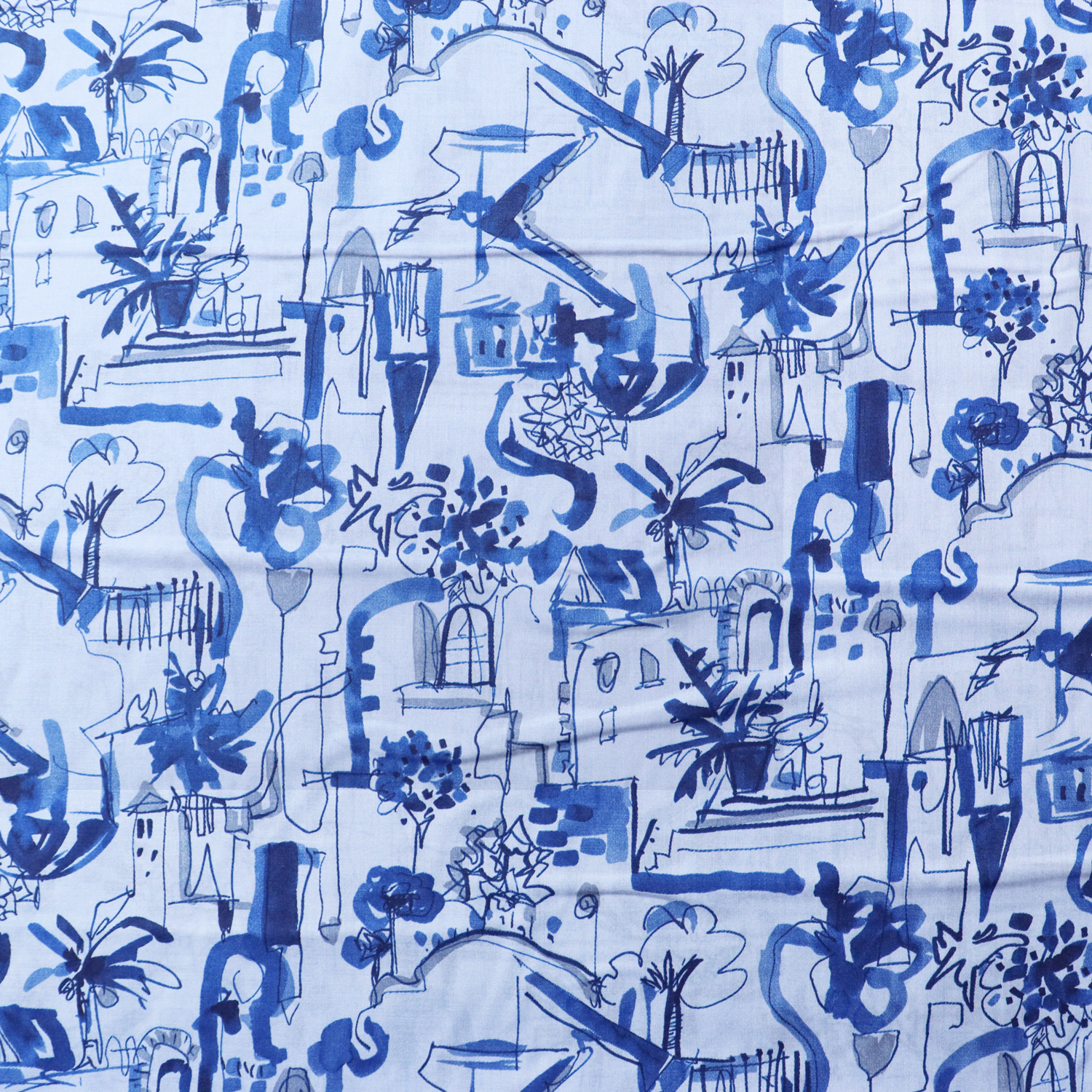 【WEB限定・原反特価】■7022-610-10E 60ローン 手描き風景 ブルー 約110cm巾 (巻)