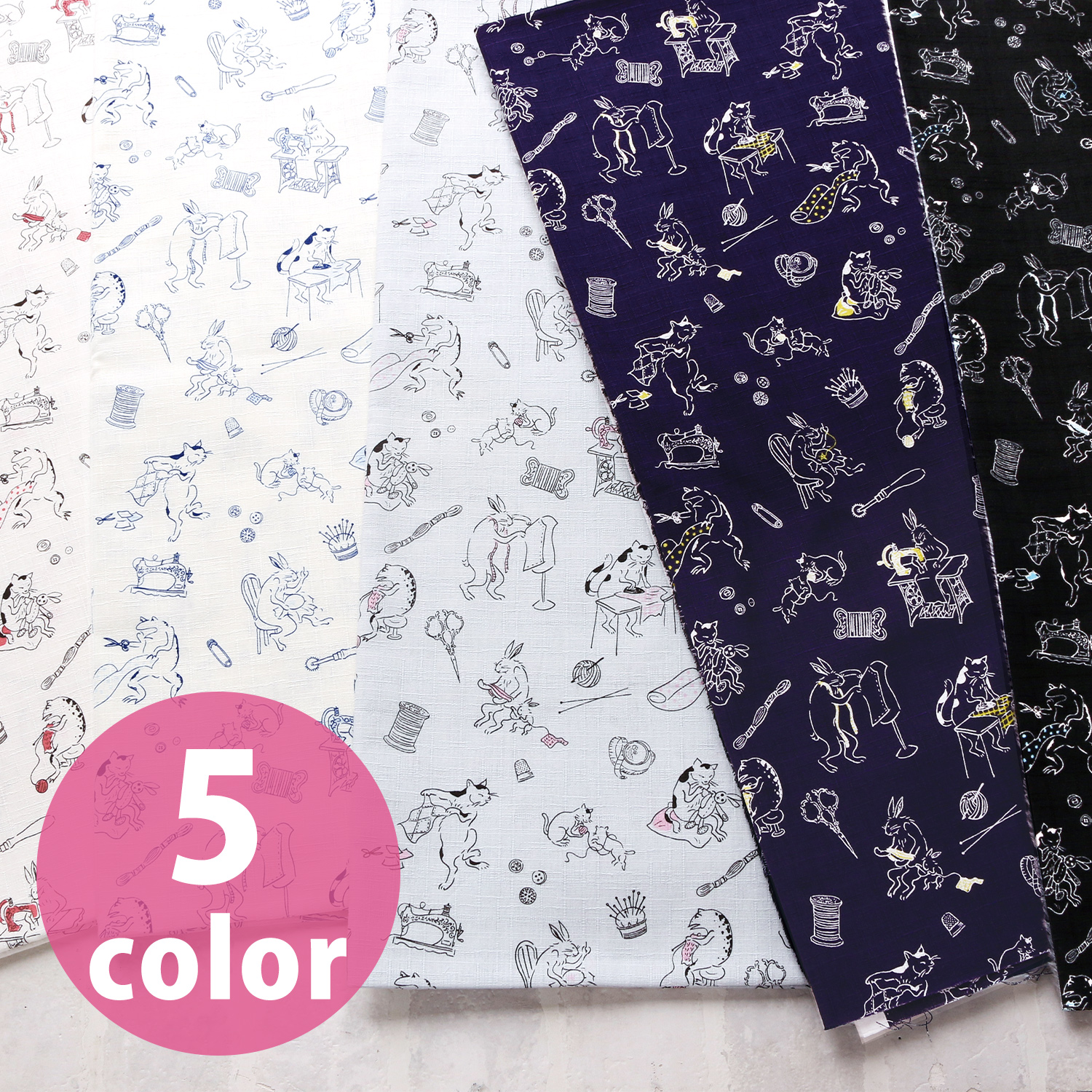 CHU04-3 ソーイング鳥獣戯画調 ドビークロス プリント 1m単位 (m)「手芸材料の卸売りサイトChuko Online」
