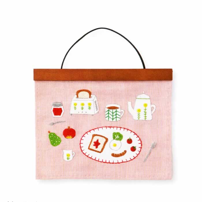 CSK542410 刺しゅうを楽しむ プリントクロス 「朝食の時間」 ピンク (袋)