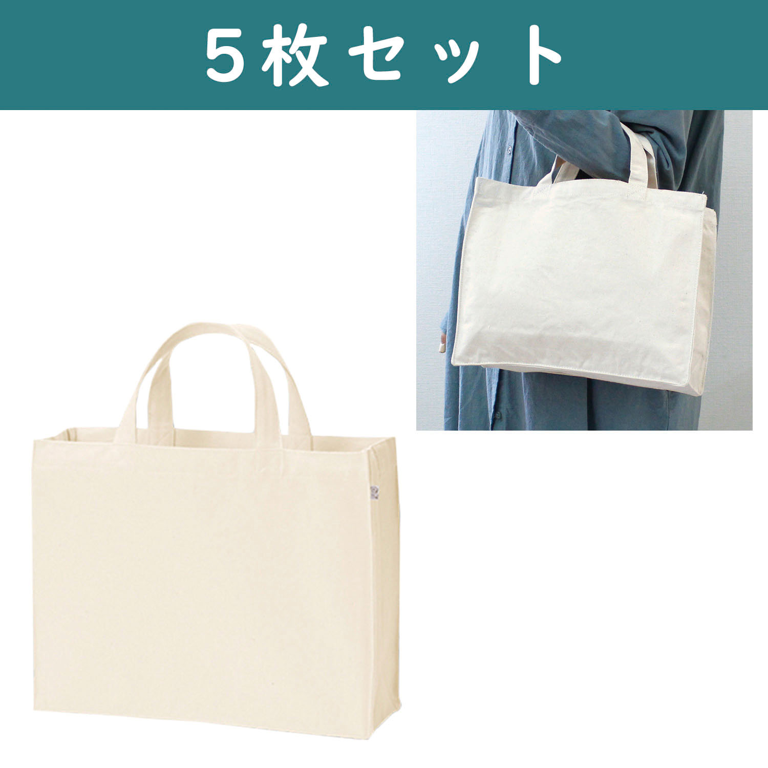ES300-5 キャンバスカレッジトートバッグ[M] ナチュラル 5枚入 (セット)