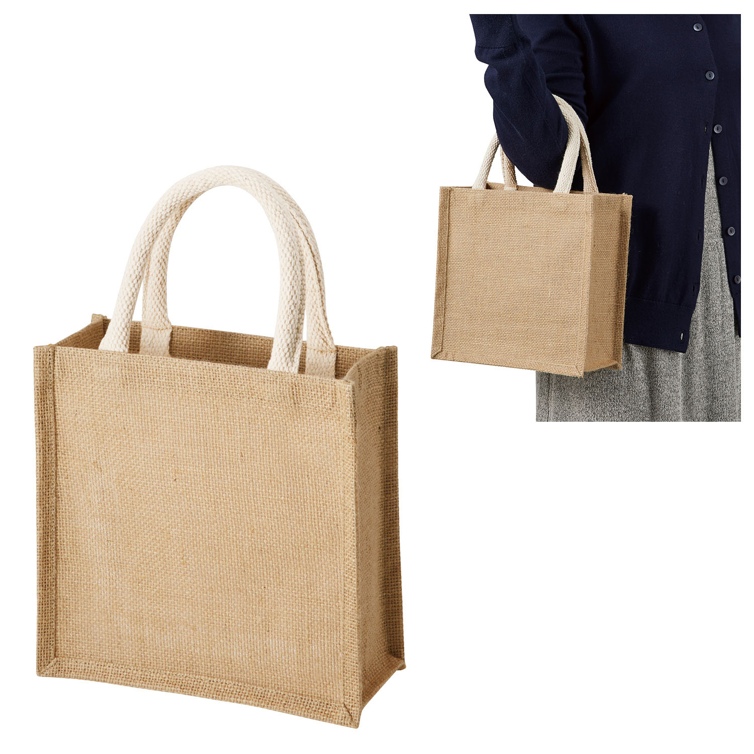 ES317 Jute Square bag Natural beige （Small size） (pcs)