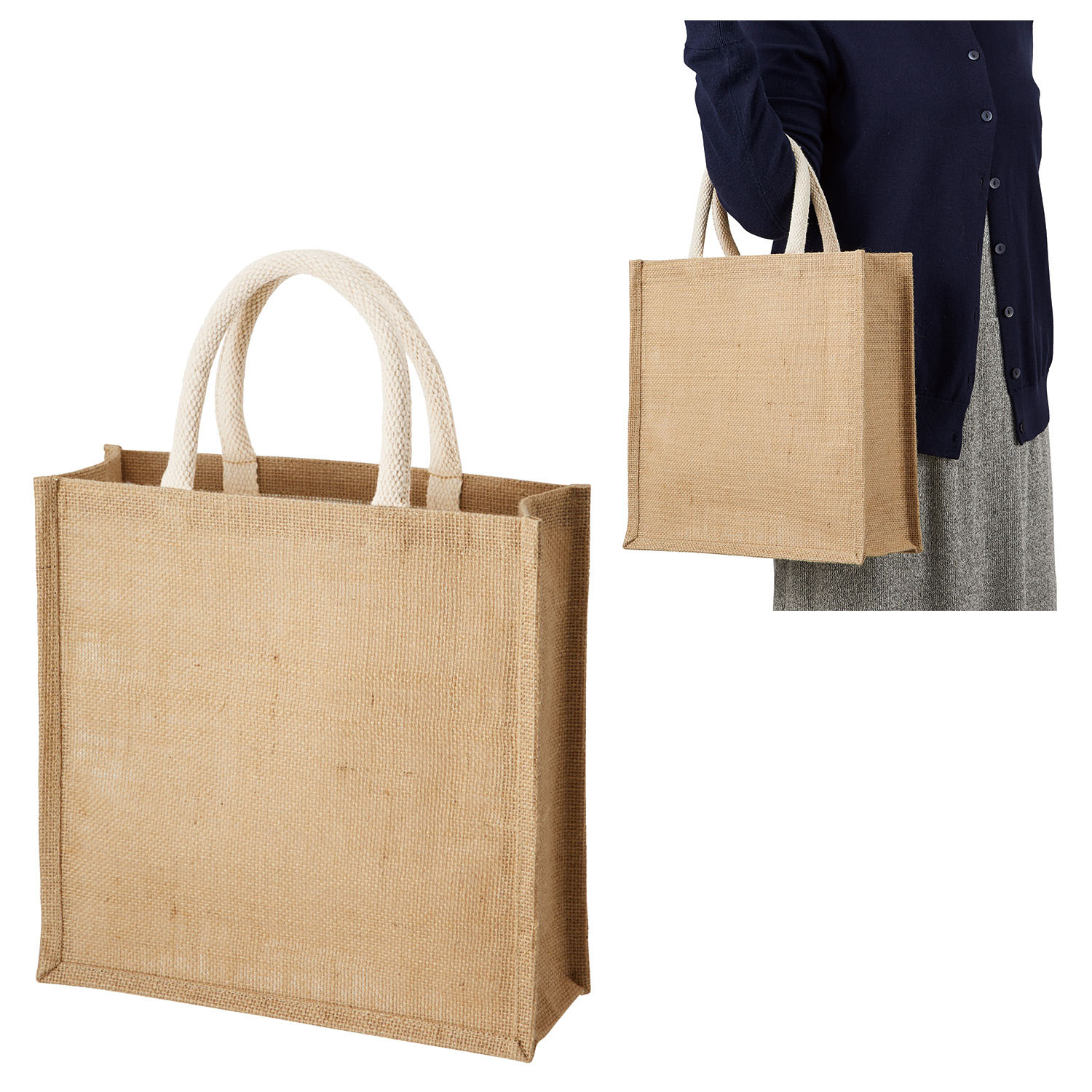 ES318 Jute Square bag Natural beige (Medium size) (pcs)