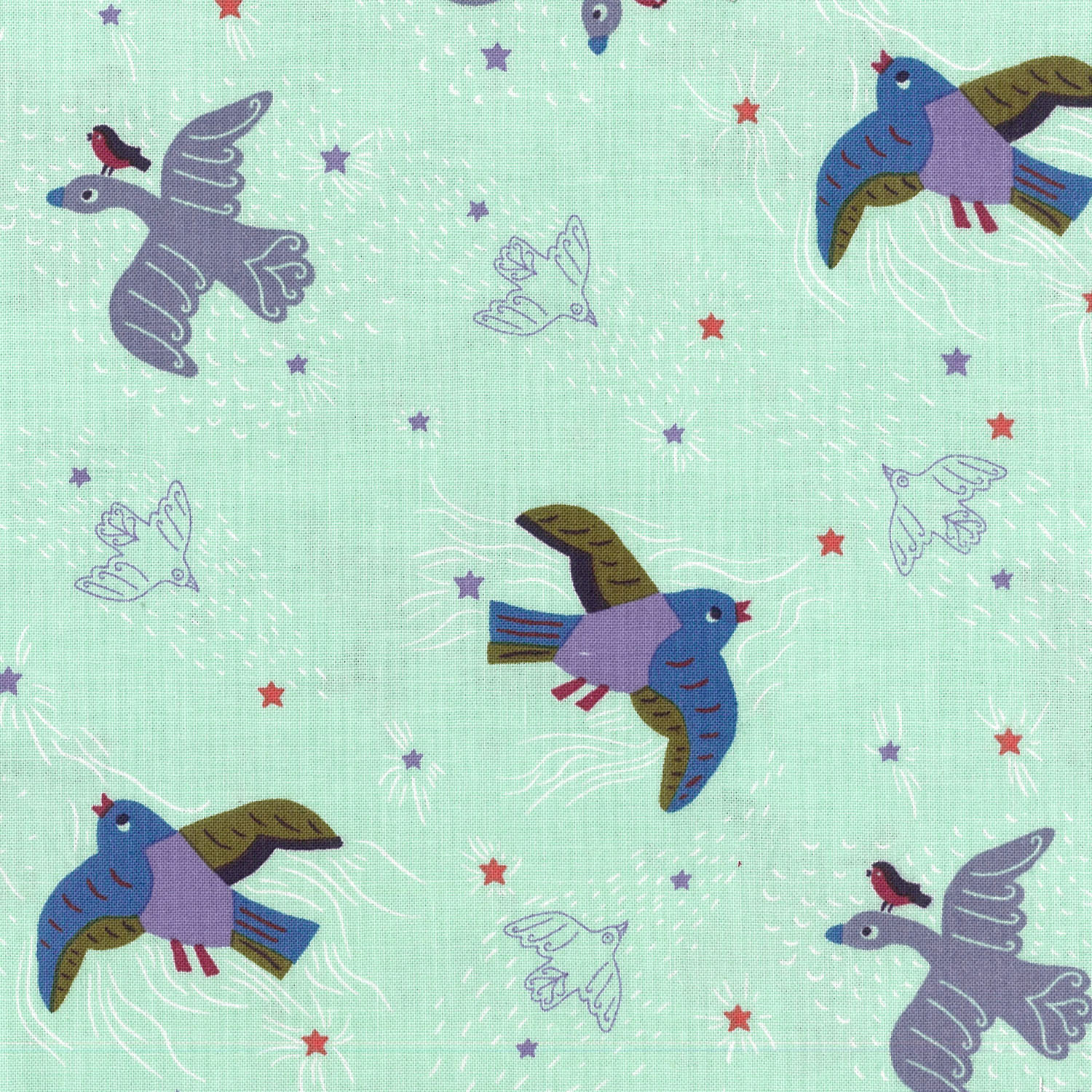FSP-160 ブルー地 かわいい鳥たち FreeSpirit フリースピリット USAプリント 巾約110cm 1m単位 (m)