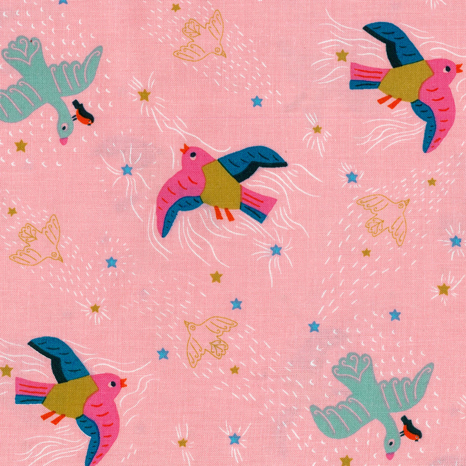 【11/18新柄】FSP-161 ピンク地 かわいい鳥たち FreeSpirit フリースピリット USAプリント 巾約110cm 1m単位 (m)