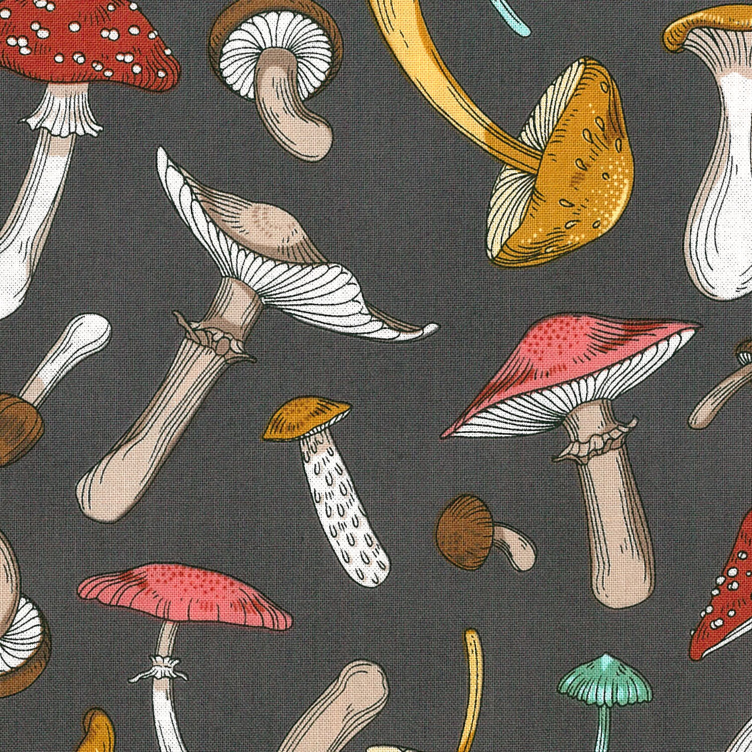 FSP-275 Charcoal Gray color Colorful mushroom pattern FreeSpirit Fabrics USAprint 1m (m)
