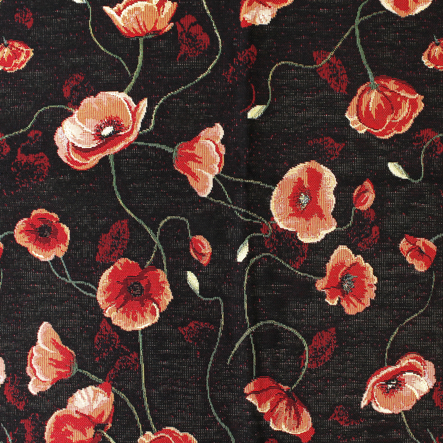 【0613再入荷】GB-AMAPOLAS 黒地 ポピー 花 オランダ輸入 ゴブラン生地 140cm巾 1m単位 (m)