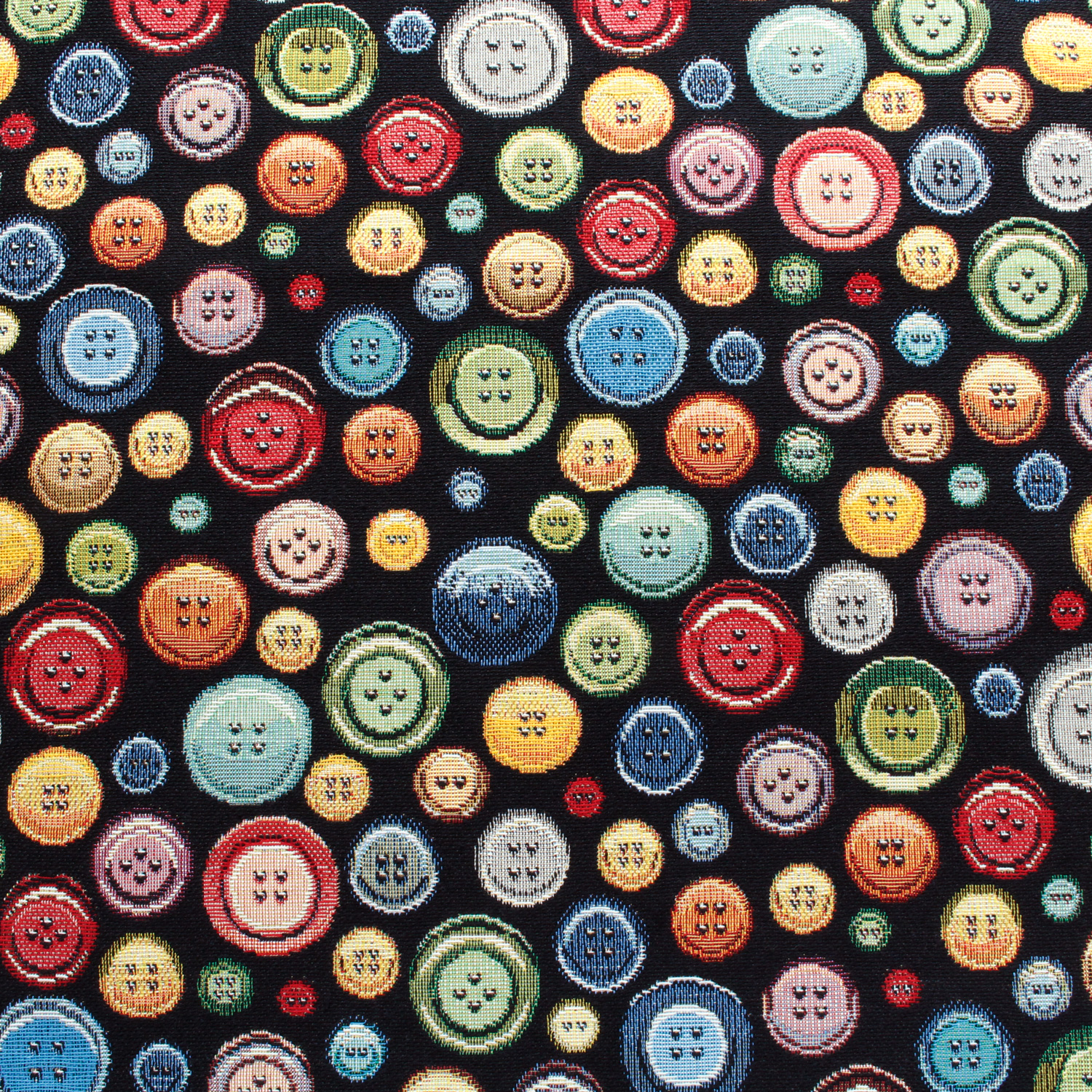 【0823新柄】GB-BUTTONS-4　ボタンがいっぱい　ブラック　オランダ輸入 ゴブラン生地 140cm巾 1m単位 (m)