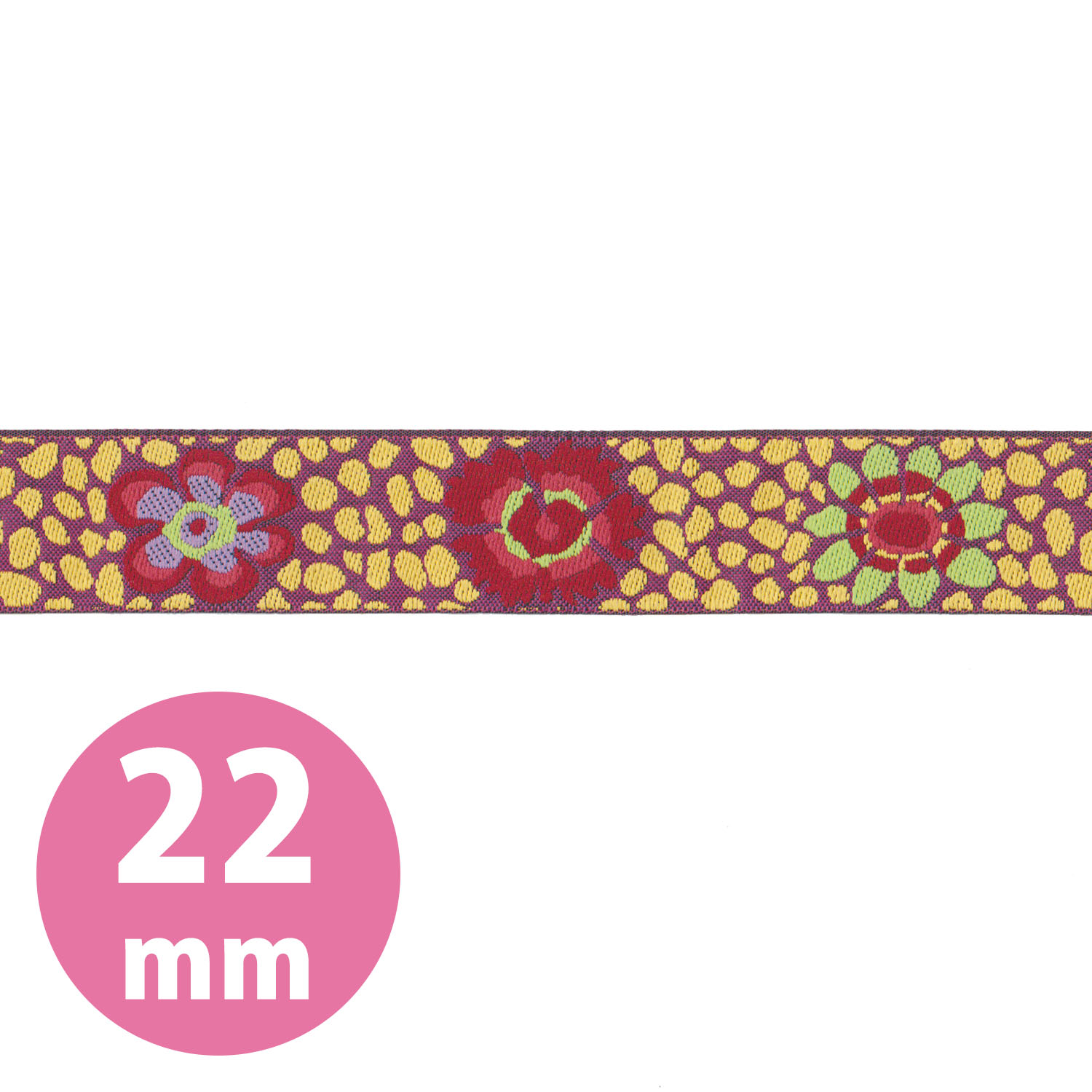 KF2-22-3 USAジャガード織リボン Kaffe Fassett -ケイフ・ファセット- 花×バロックドット 22mm巾 m単位 (m)