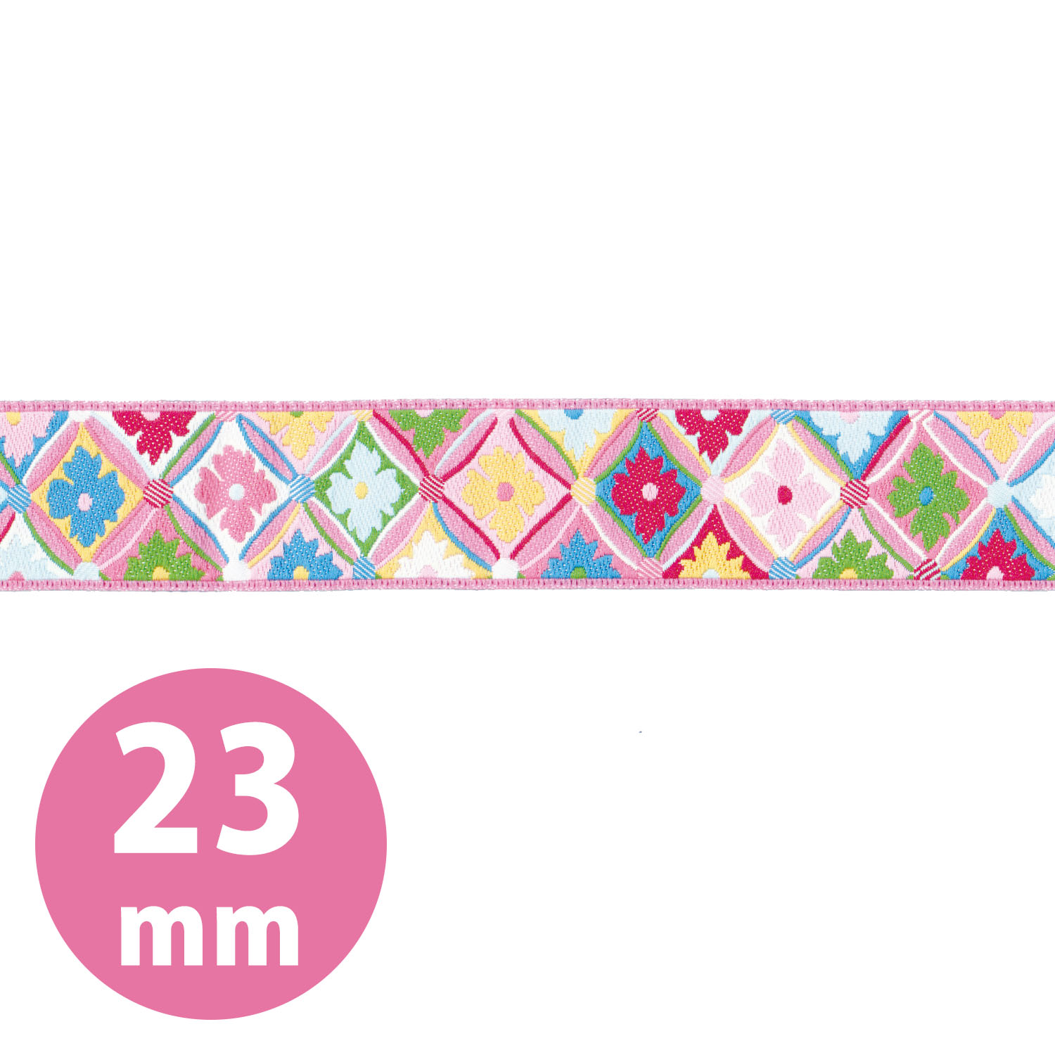 KF20-23-3 USAジャガード織リボン Kaffe Fassett -ケイフ・ファセット- 花×ダイヤ 23mm巾 m単位 (m)