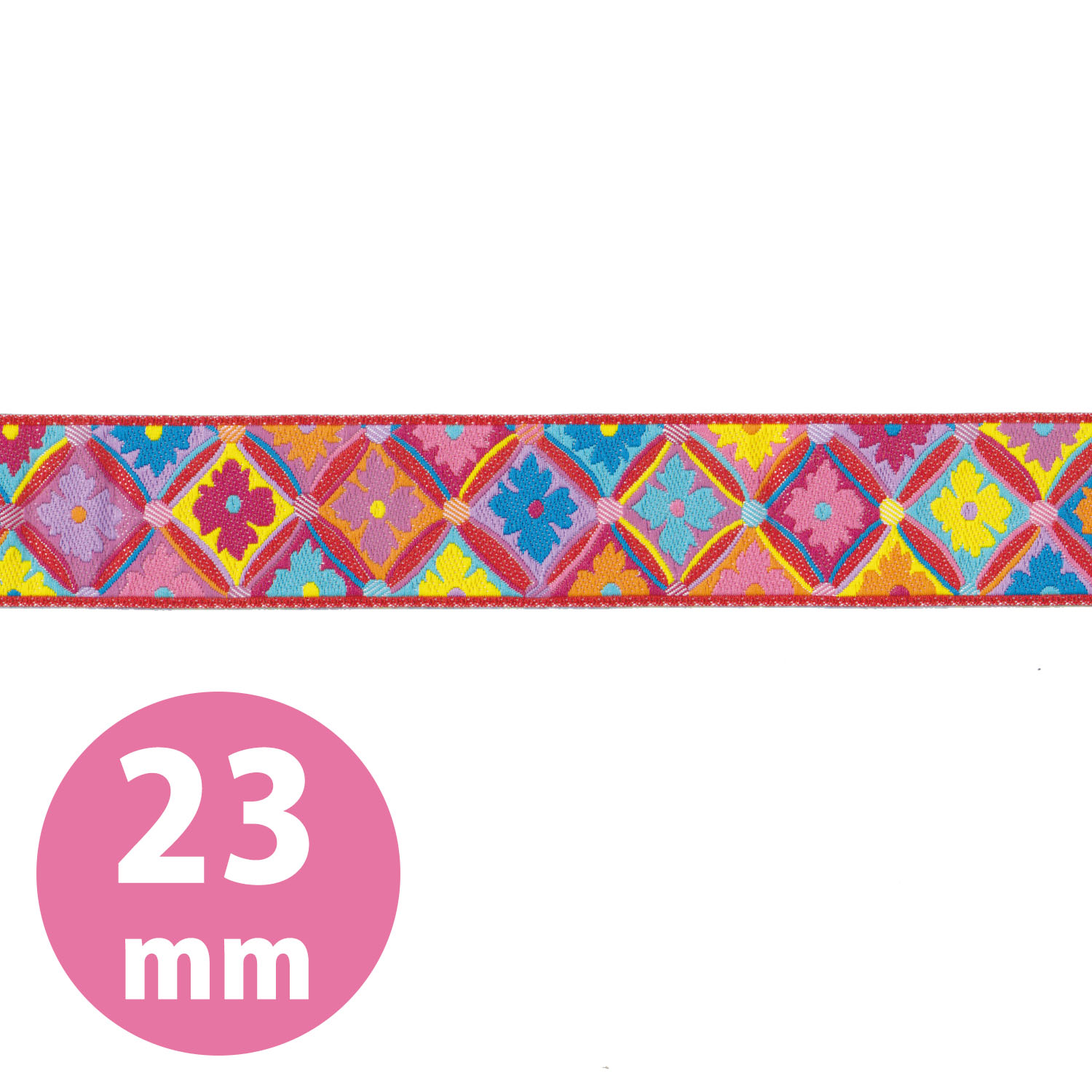 KF20-23-4 USAジャガード織リボン Kaffe Fassett -ケイフ・ファセット- 花×ダイヤ 23mm巾 m単位 (m)