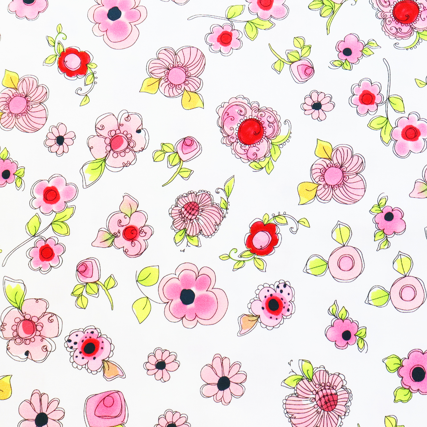 【0403再入荷】LORA692-257 Loralie Designs フラワー ホワイト USAプリント生地 1m単位 (m)