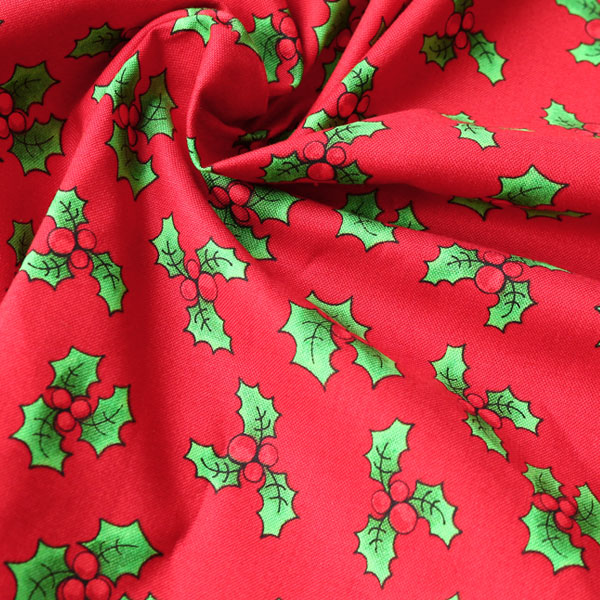 【灼熱フェア】■LORA692-408R Loralie Designs 赤地ひいらぎクリスマス USAプリント 原反約10.9m (巻)
