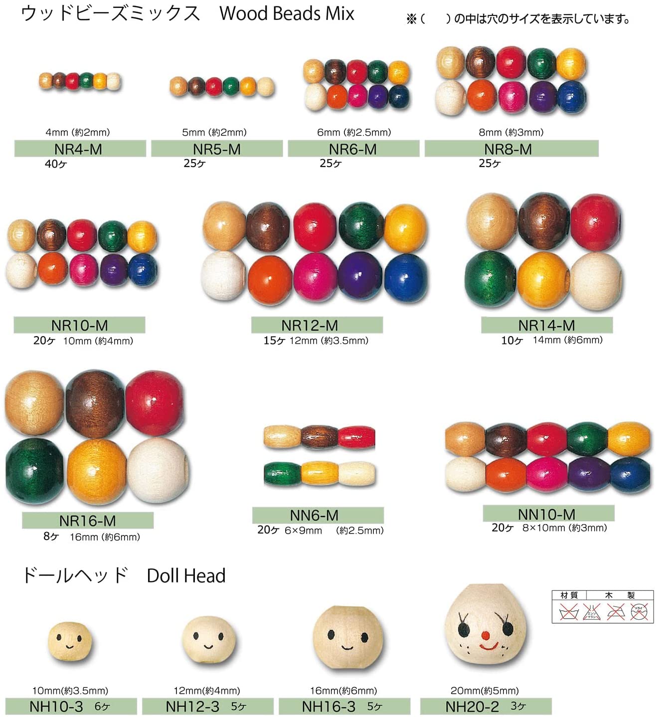 NR8 ウッドビーズ 8mm 25個入 5袋単位（箱）「手芸材料の卸売りサイトChuko Online」