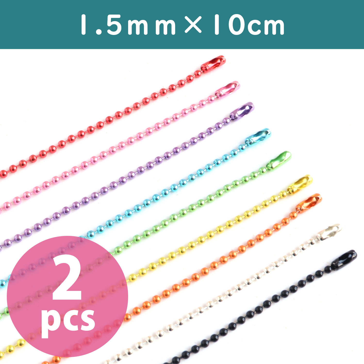 Colored Ball Chain Black 1.5mm x 10cm (pack)