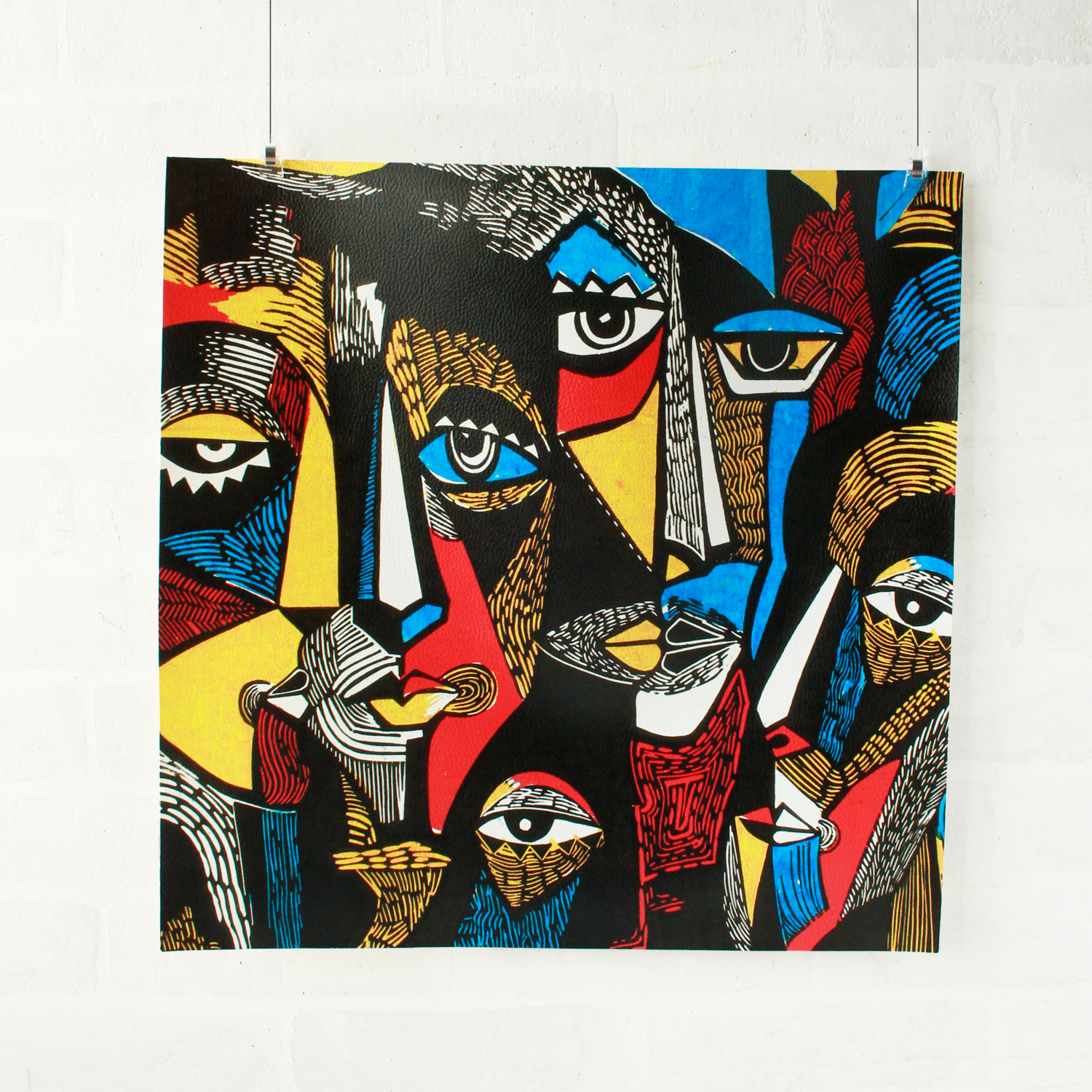 SF0041 合皮パネル生地 ピカソ風 フランス輸入 約45×45cm （枚）