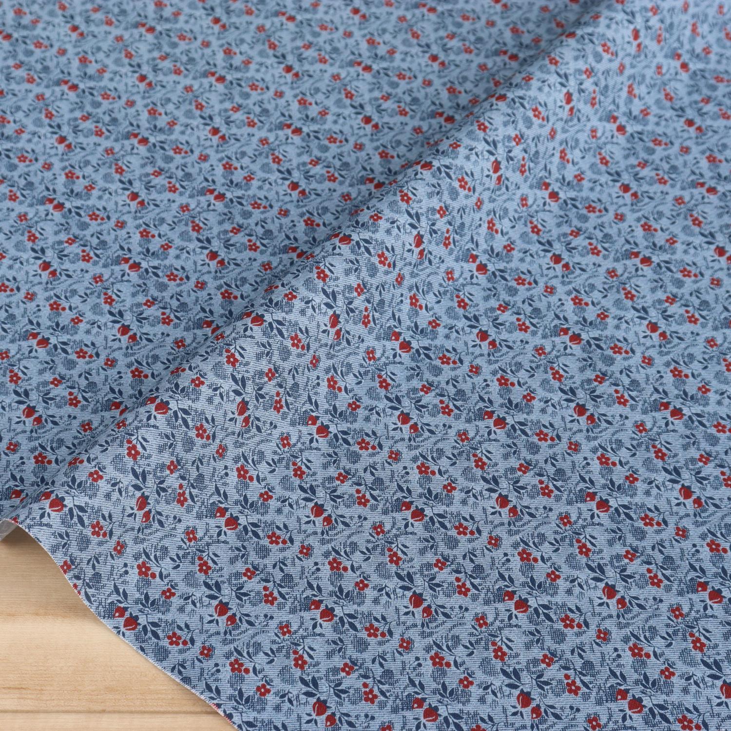 TIME-CD2112-B Small Floral Pattern Blue Ground TimeLess Treasures USA Print Fabric 1m Unit (m)