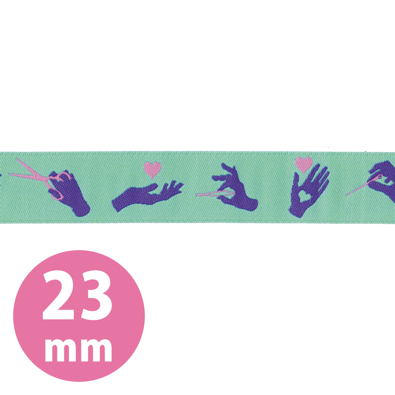 TK57-23-3 USAジャガード織リボン TULA PINK -チュラ・ピンク- ハンド 23mm巾 m単位 (m)