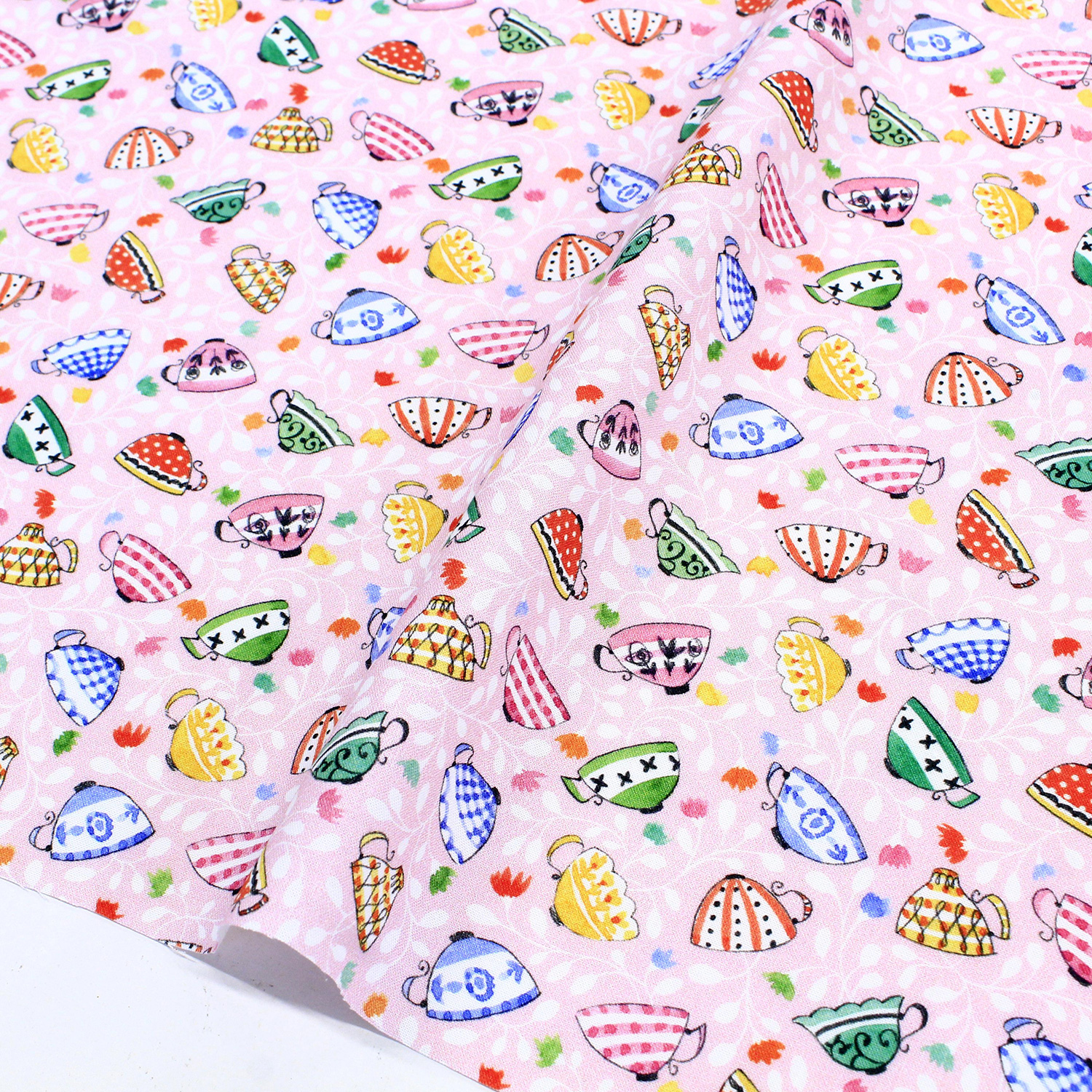 【春フェア】【1220新柄】FSP-683 ピンクにティーカップいっぱい Free Sprit フリースピリット 巾約110cm 1m単位(m)