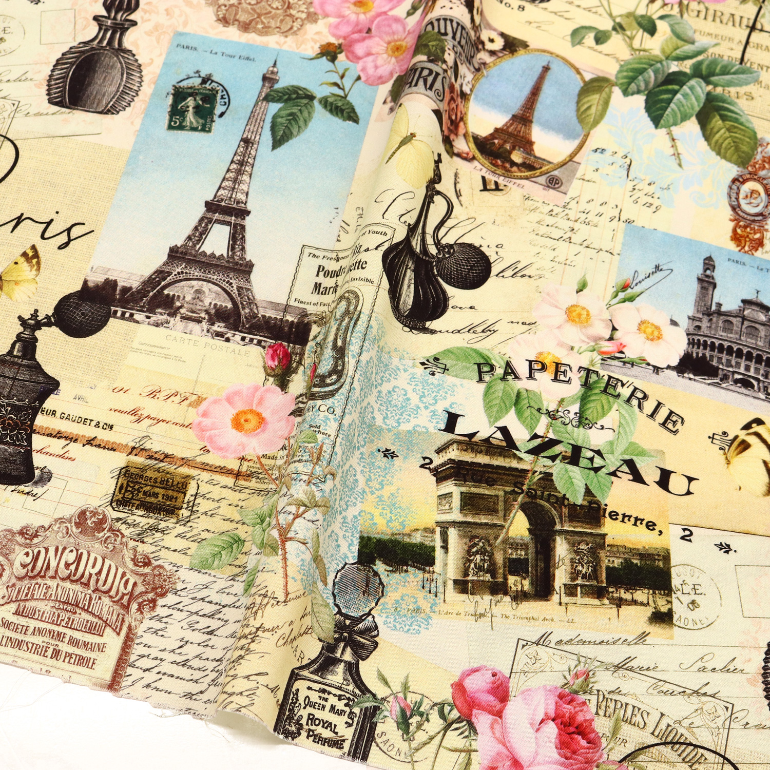 【0211新柄】TIME3000-M パリ アンティークレター TimeLess Treasures タイムレストレジャー STELLA ステラ USAプリント生地 巾約110cm 1m単位 (m)