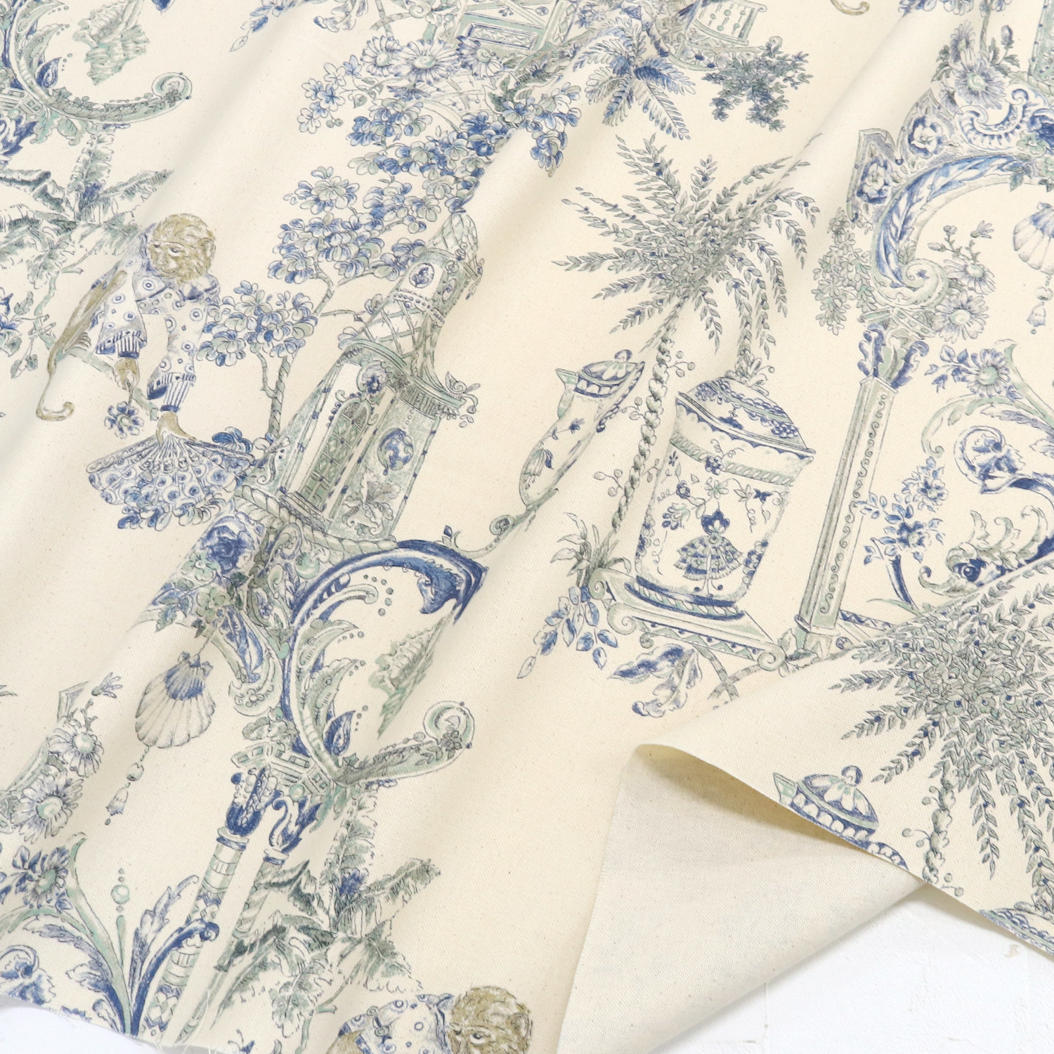 VIL-SIAM-30 オリエンタル・トワル 猿と鳥 スペイン輸入 綿麻風インクジェットオックス 生地 約巾140cm 1m単位 (m)