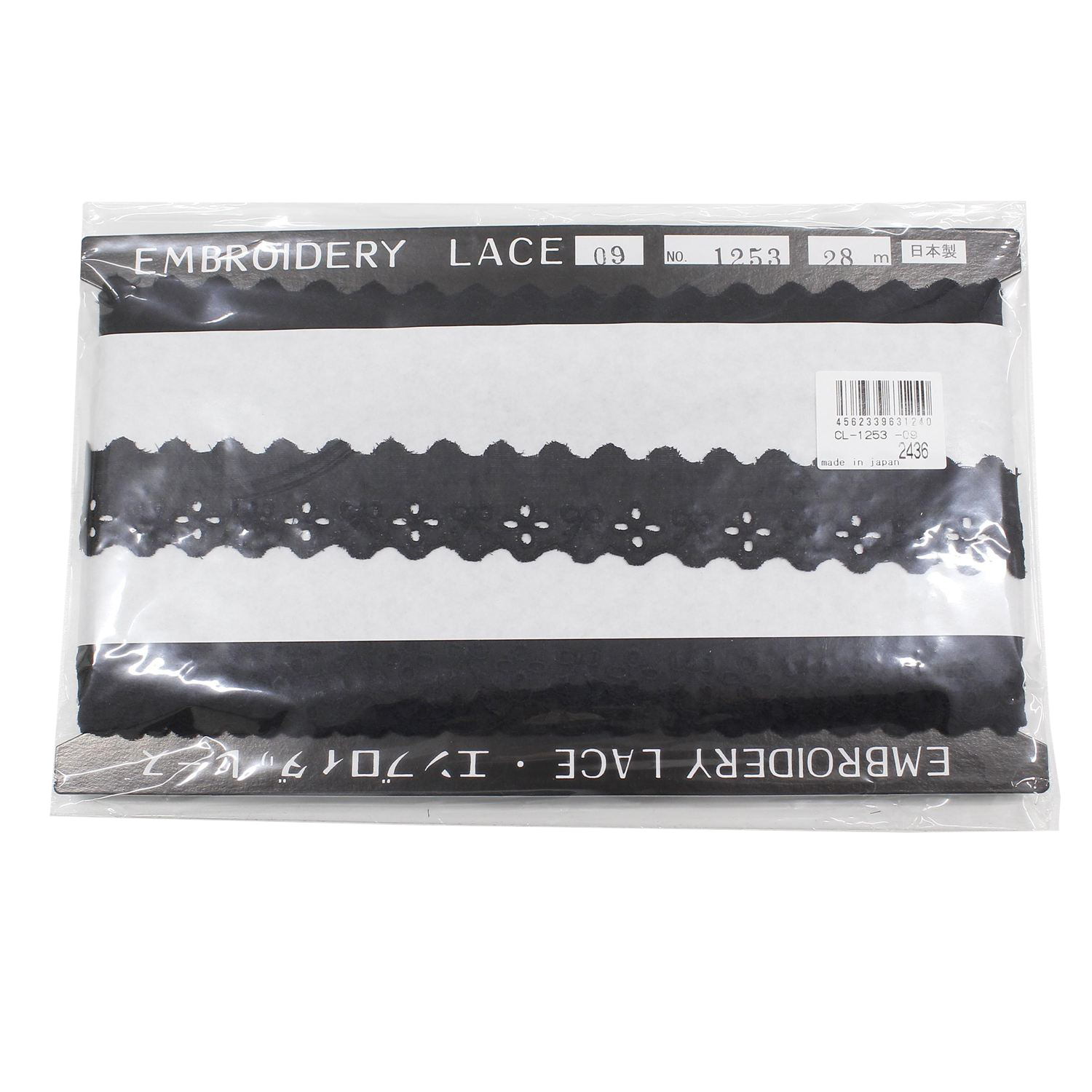 【数量限定特価】CL1253-09　綿レース 巾約3cm×28m 黒 (巻)