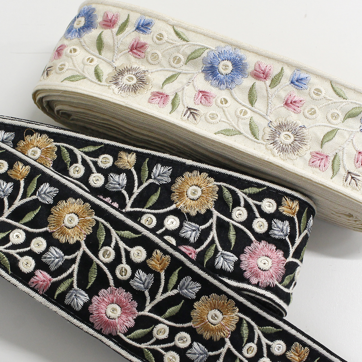 【1227新柄】KF-R190-10Y インド刺繍リボン 巾約6.6cm×原反約9m (巻)