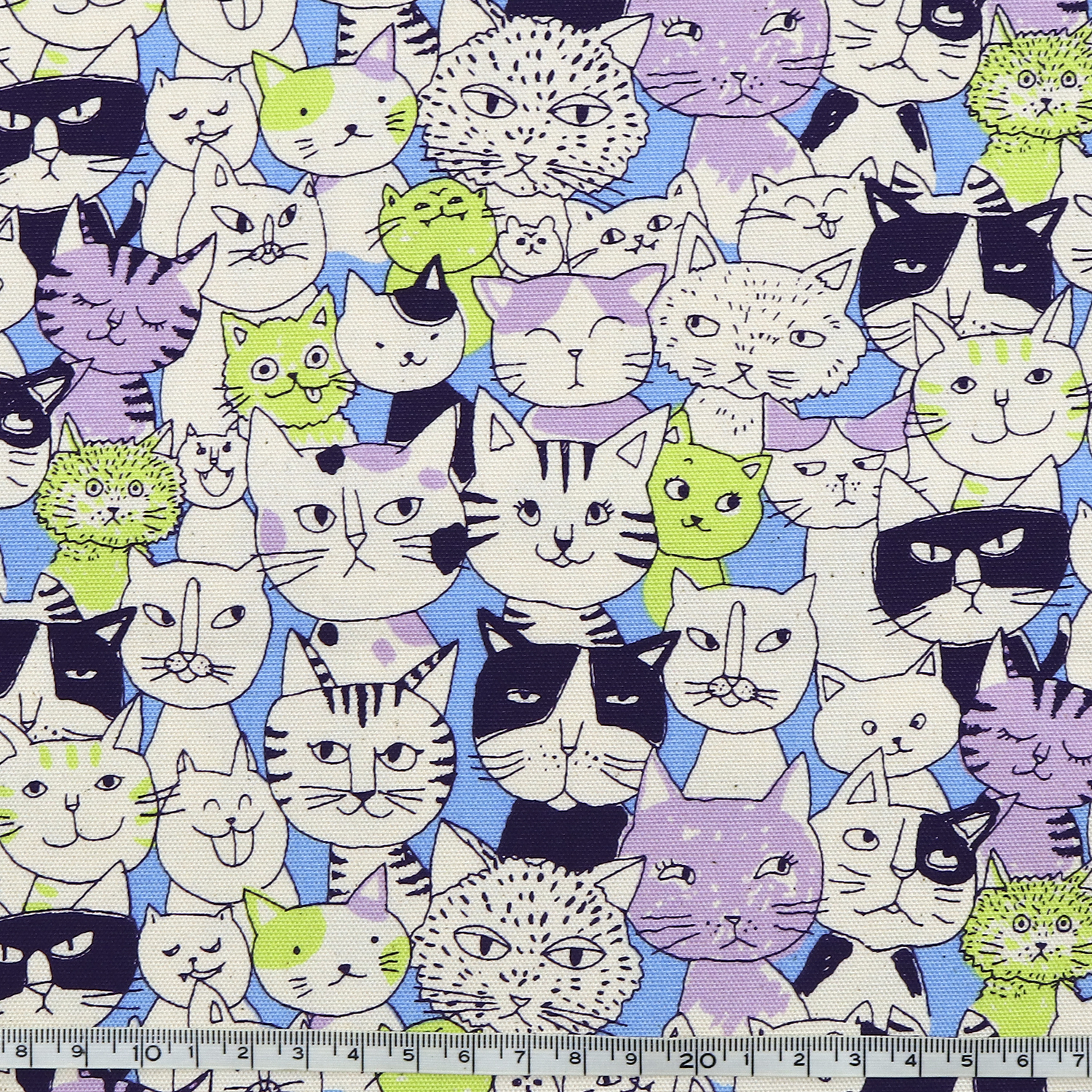 【1/28まで】【WEB限定・原反特価】■B850536-1-2 ねこがいっぱい オックス プリント生地 原反 (巻)