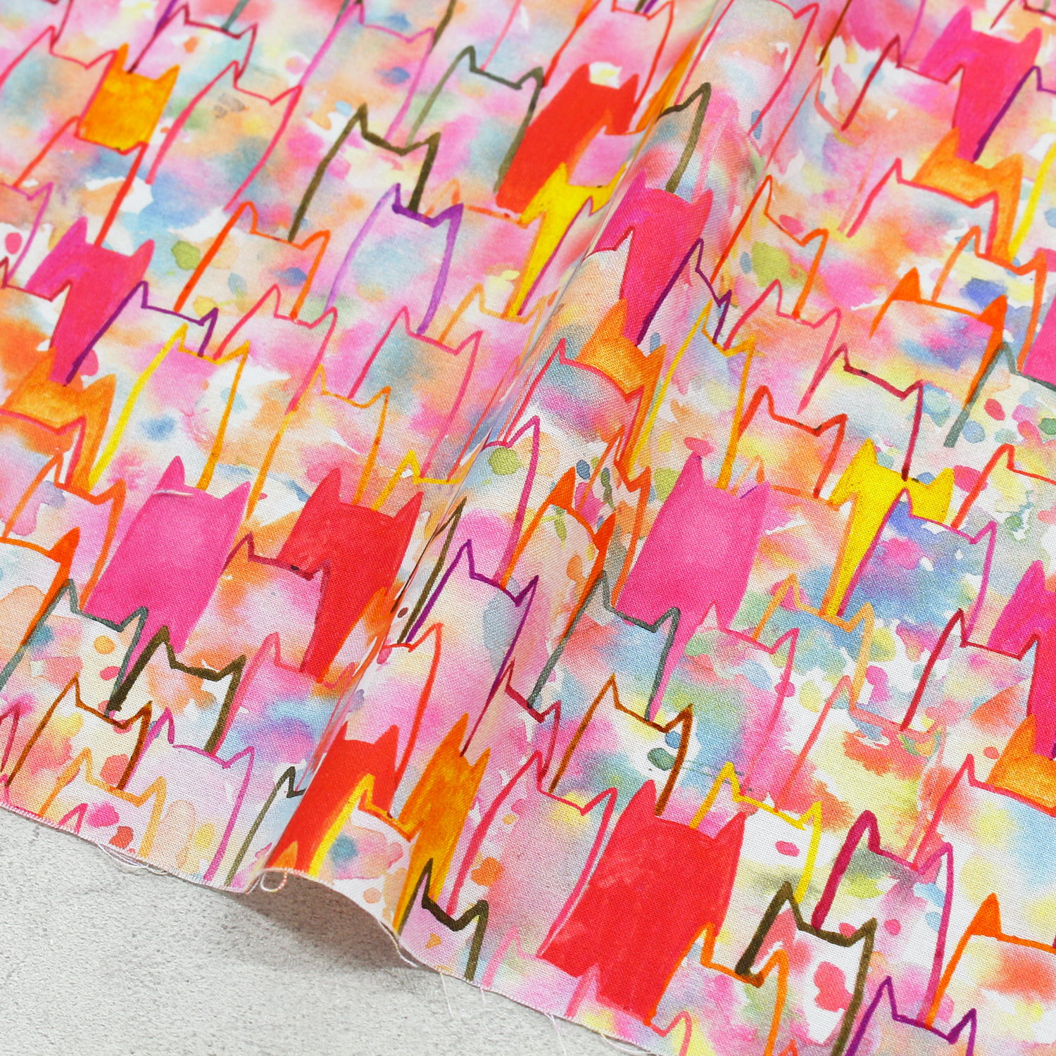 【0116新柄】ROB23286-106 ピンク地 水彩猫シルエット ROBERT KAUFMAN ロバートカフマン USAプリント 巾約110cm 1m単位 (m)