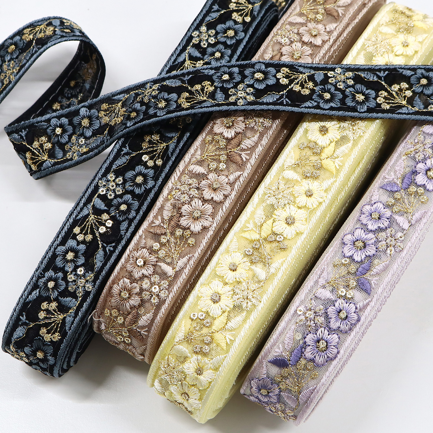 【0404新柄】KF-R119-10Y インド刺繍リボン 巾約3cm×原反約9m (巻)