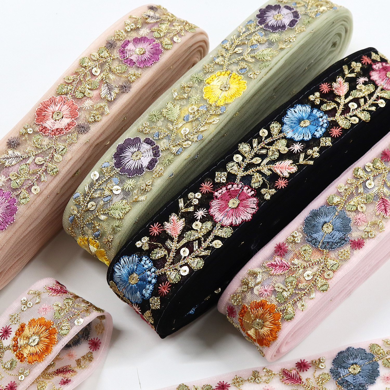 【0404新柄】KF-R126-10Y インド刺繍リボン 巾約3.5cm×原反約9m (巻)