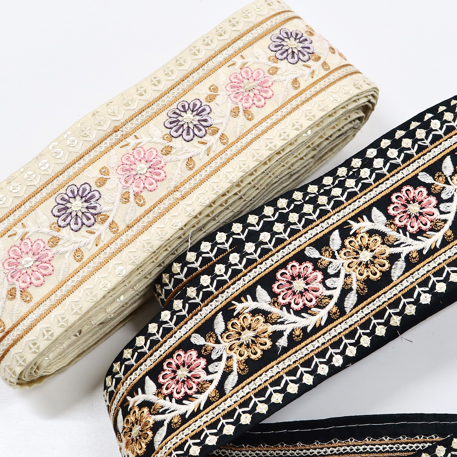 【0404新柄】KF-R186-10Y インド刺繍リボン 巾約7cm×原反約9m (巻)