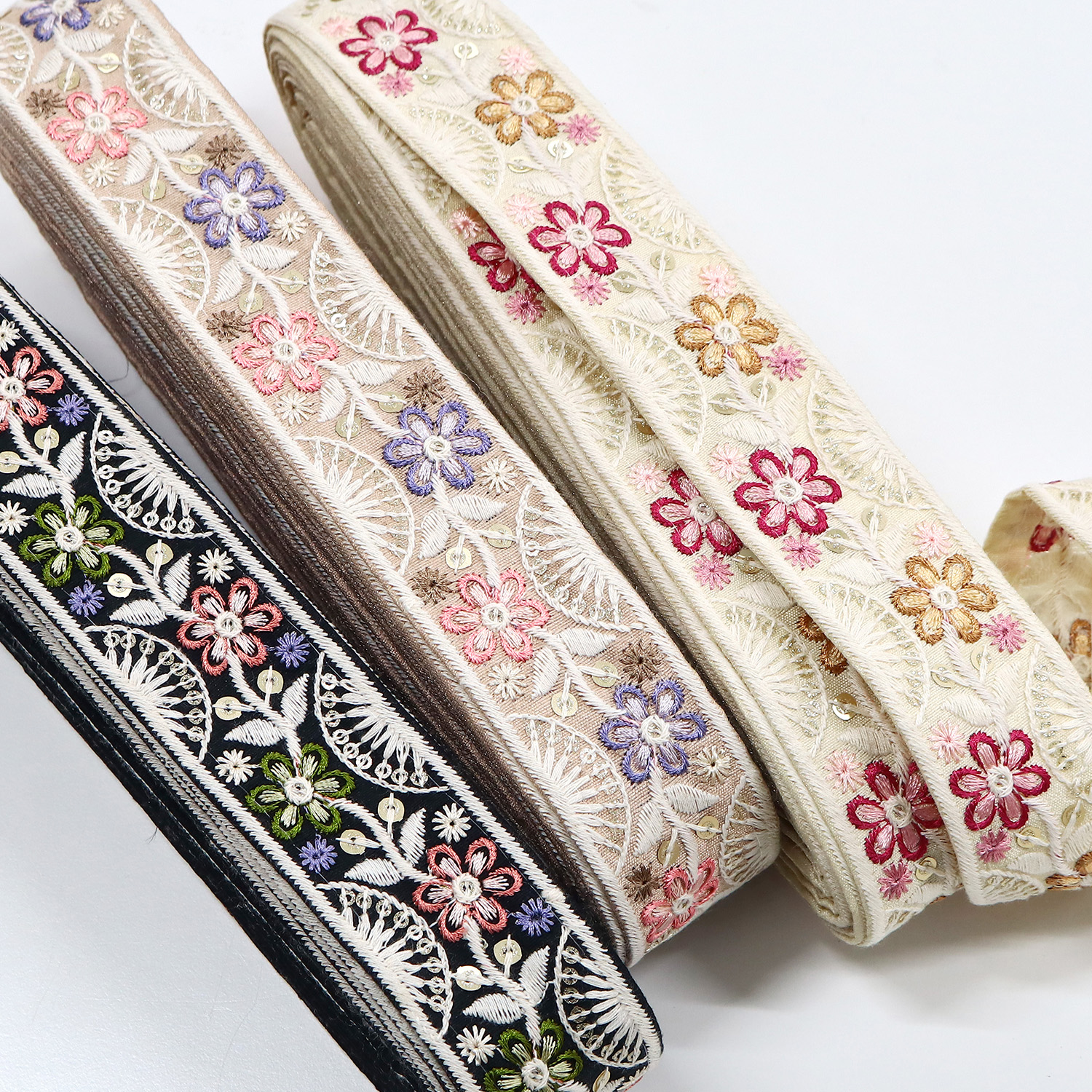 【0404新柄】KF-R194-10Y インド刺繍リボン 巾約3.5cm×原反約9m (巻)