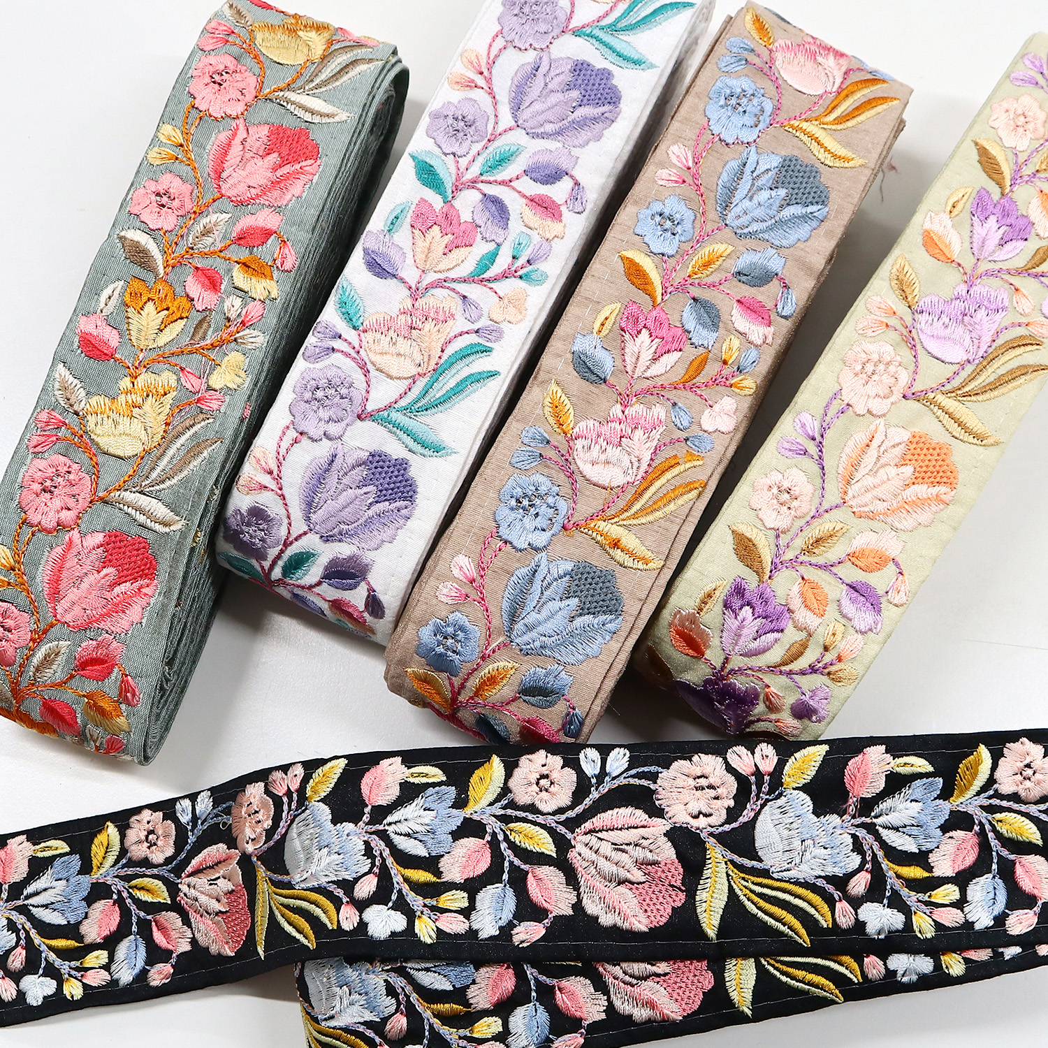 【0404新柄】KF-R71220-10Y インド刺繍リボン 巾約5cm×原反約9m (巻)