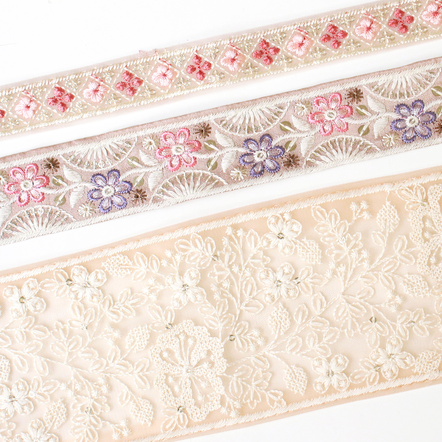 KF-RMIX-139 インド刺繍リボン ピンクアソート 約30cm×3本 (袋)