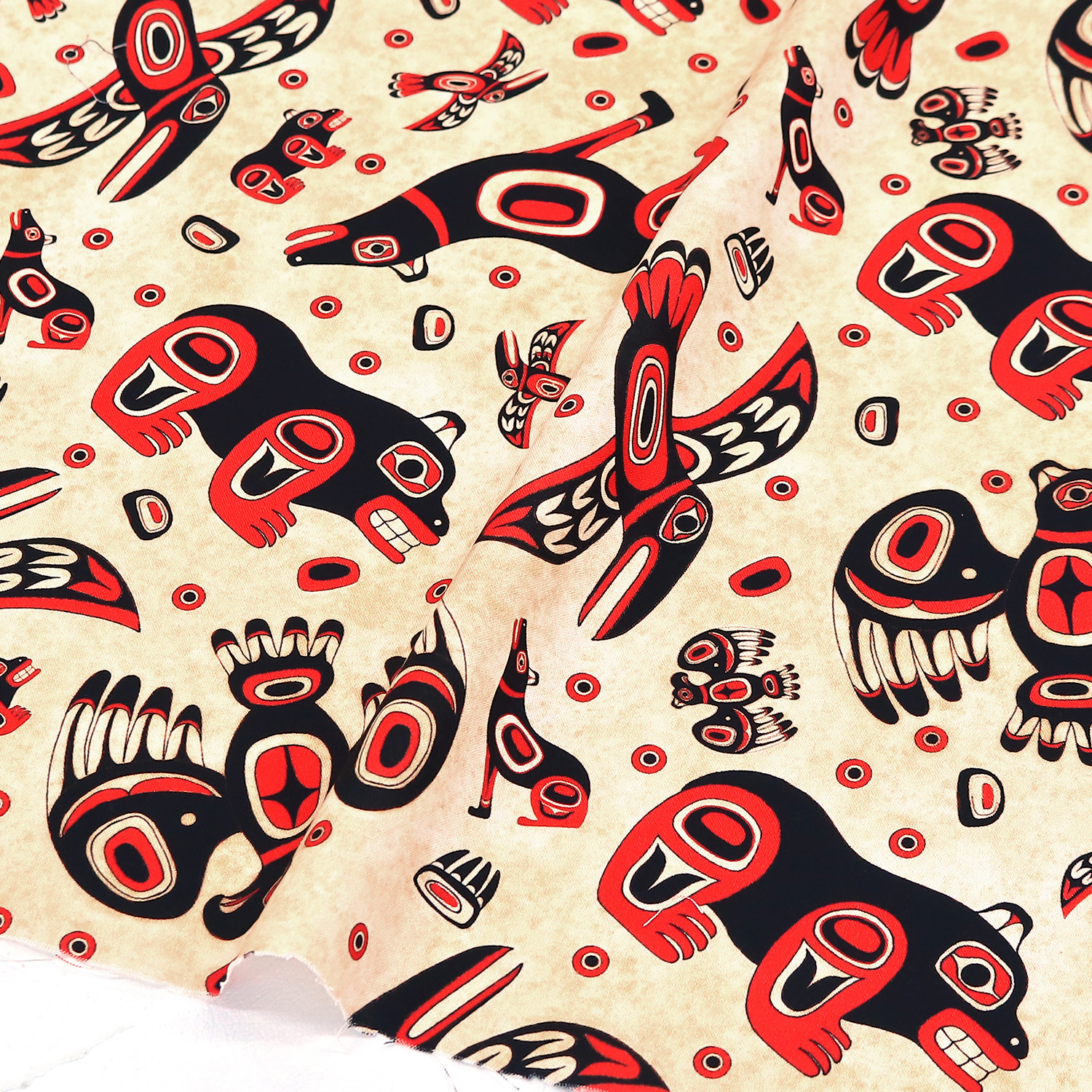 【0428新柄】TIME9401-T 生成地 民族模様 動物  USAシーチングプリント TIMELESS TREASURES タイムレストレジャー 1m単位 (m)