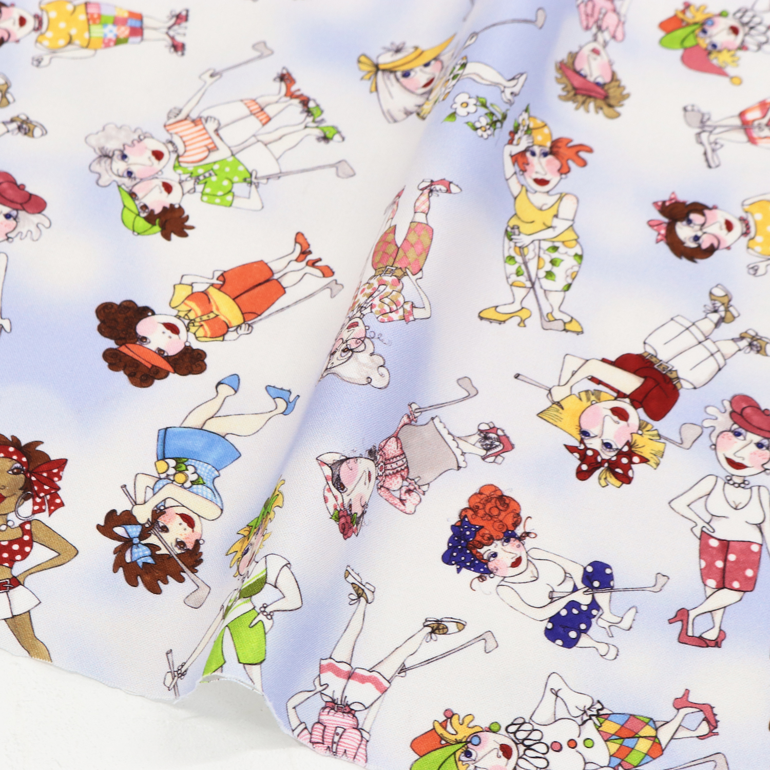 【2607再入荷】LORA692-713 ローラライデザインズ 水色 女性ゴルフ USAプリント生地  巾約110cm m単位 (m)