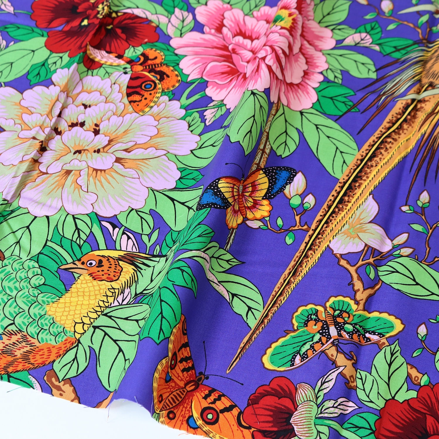 【2608新柄】FSP-954 青地 花 キジ USAプリント Kaffe Fassett ケイフ・ファセット FreeSpirit フリースピリット 1m単位 (m)