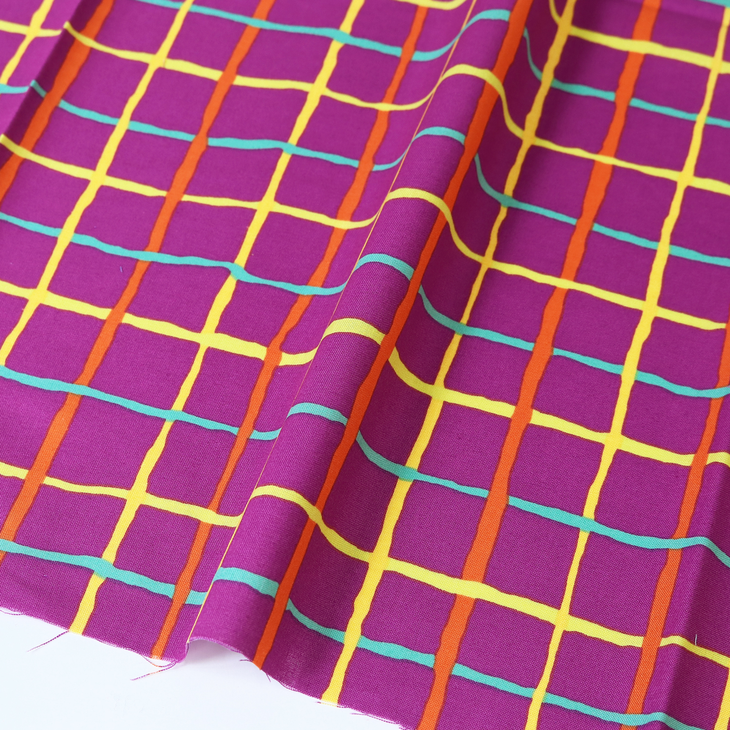 【2608新柄】FSP-960 紫地 黄 格子柄 USAプリント Kaffe Fassett ケイフ・ファセット FreeSpirit フリースピリット 1m単位 (m)