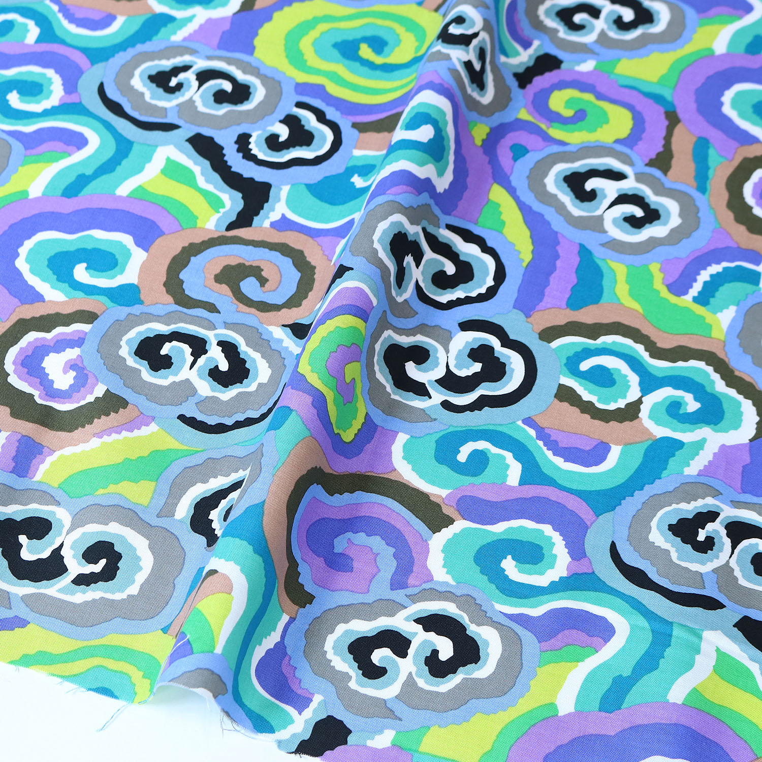 【2608新柄】FSP-969 青地 雲柄 渦 USAプリント Kaffe Fassett ケイフ・ファセット FreeSpirit フリースピリット 1m単位 (m)