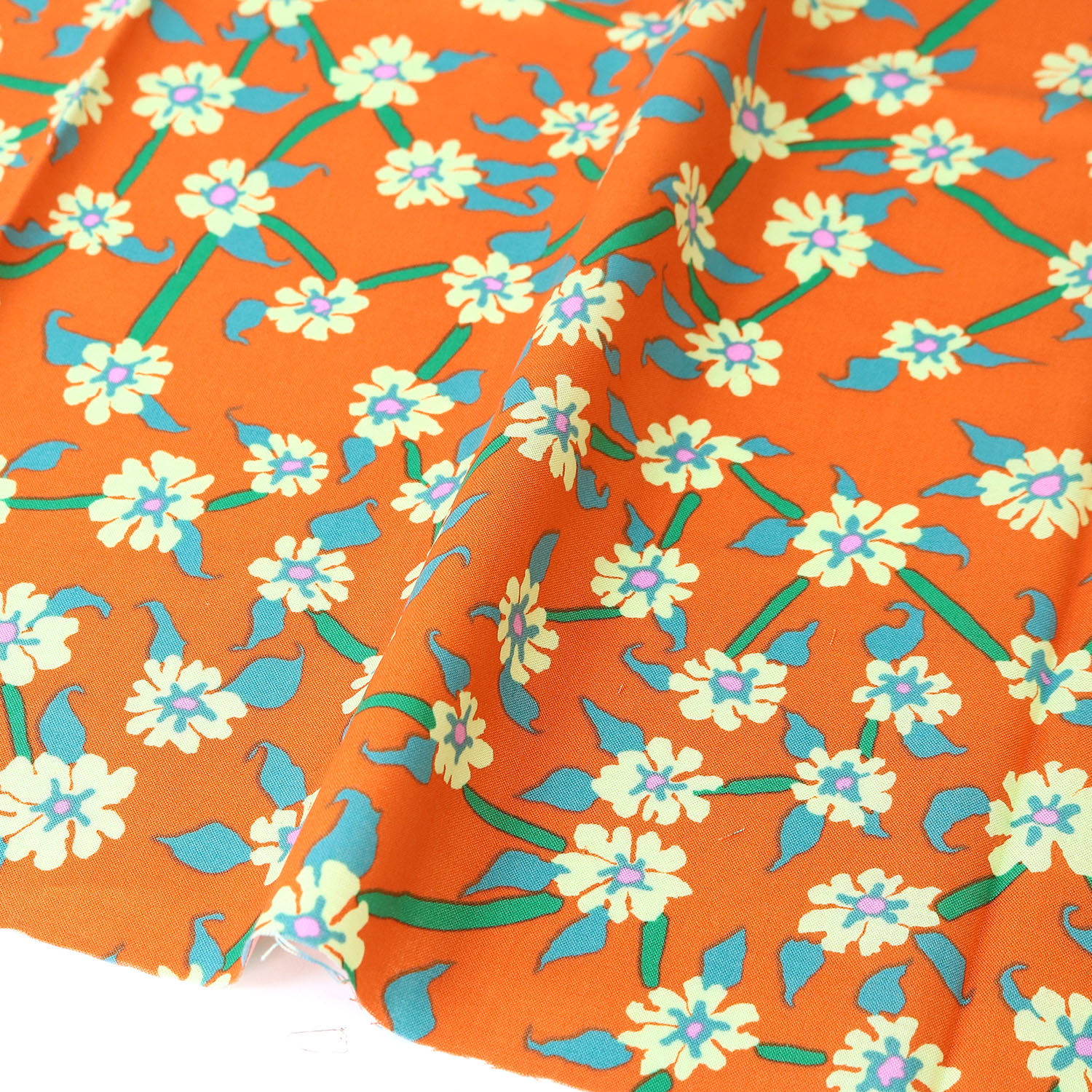 【2608新柄】FSP-971 オレンジ地 小花柄 USAプリント Kaffe Fassett ケイフ・ファセット FreeSpirit フリースピリット 1m単位 (m)