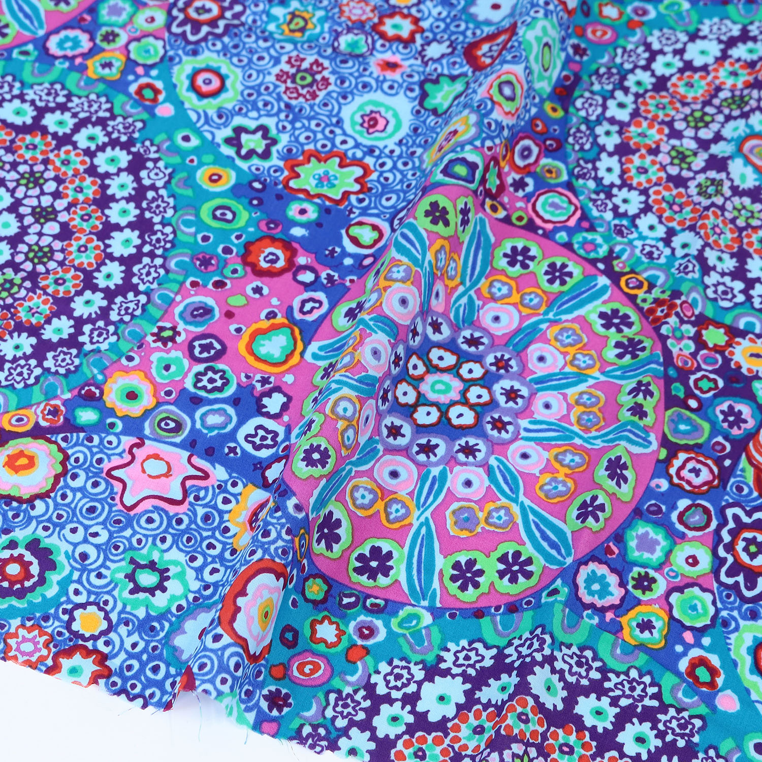 【2608新柄】FSP-984 青地 丸 総柄 ローン生地 USAプリント Kaffe Fassett ケイフ・ファセット FreeSpirit フリースピリット 1m単位 (m)