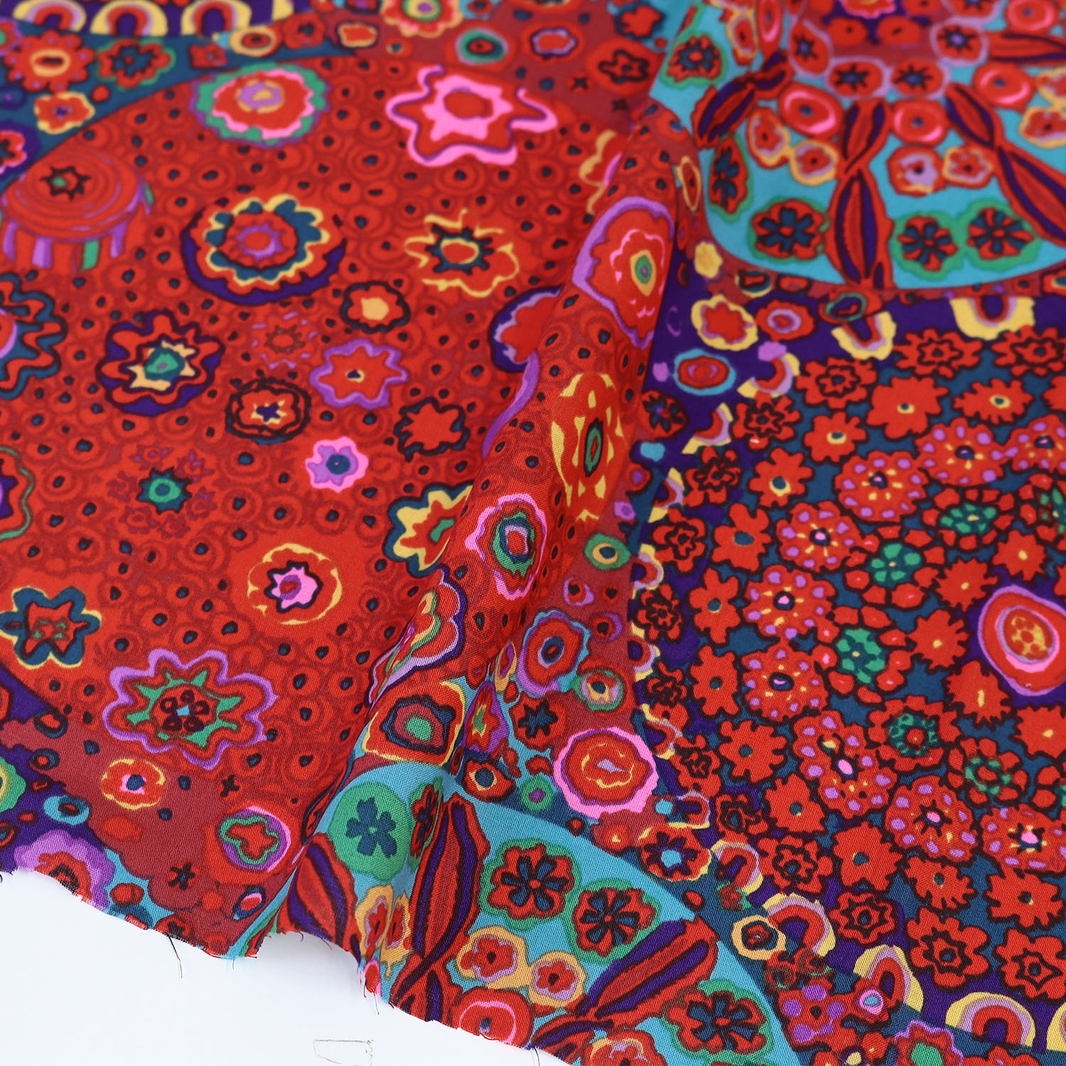 【2608新柄】FSP-986 赤地 丸 総柄 ローン生地 USAプリント Kaffe Fassett ケイフ・ファセット FreeSpirit フリースピリット 1m単位 (m)