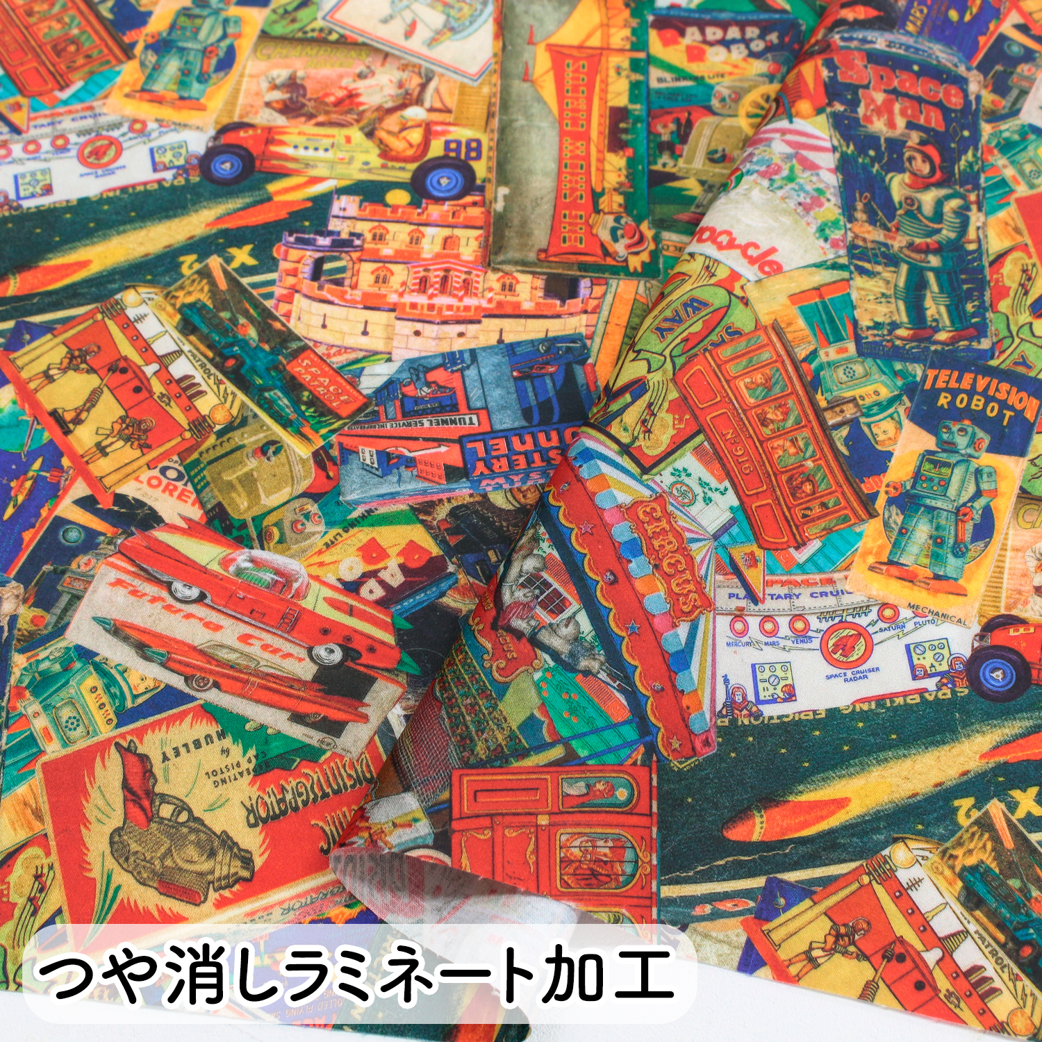LAMI-22920-200-50CM つや消しラミネート生地 アンティーク 遊園地 ROBART KAUFTMAN USAプリント生地 巾約110cm 50cm単位(枚)