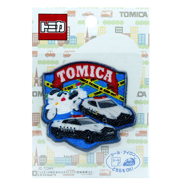 TOM650-TOM 04(C)トミカ  「白バイ・パトロールカー」 アイロン・シール両用 ワッペン (枚)