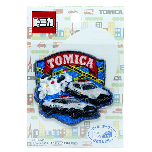 TOM650-TOM 04 (C)トミカ 「白バイ・パトロールカー」 アイロン・シール両用 ワッペン (枚)