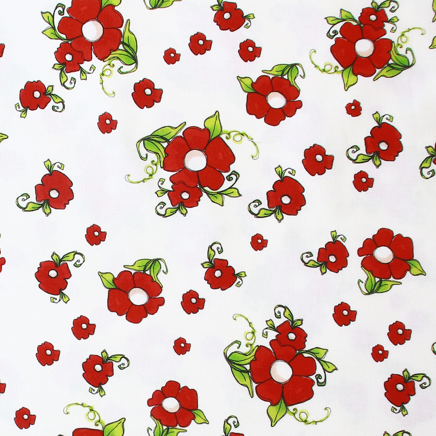 【0403再入荷】LORA692-679 Loralie Designs ホワイト地 レッドフラワー柄 パピーラブ USAプリント m単位 (m）